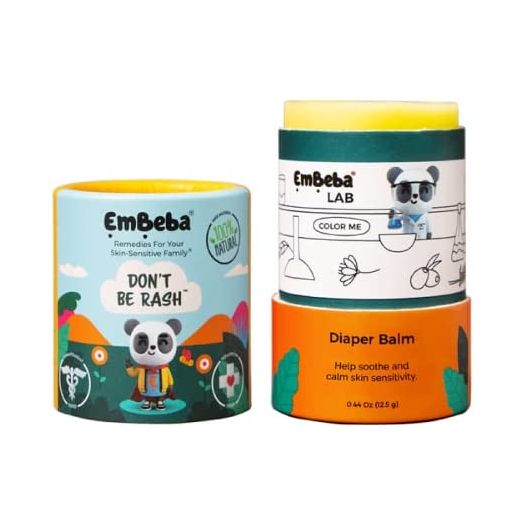EmBeba Natural Diaper Rash Cream for Kids with Sensitive Skin | Travel Friendly Baby Rash Cream Balm with Built-in Diaper Rash Ointment Roll-On Stick Applicator (Travel Size)