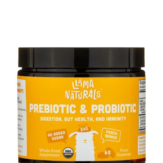 Llama Naturals Kids Organic Prebiotic & Probiotic, Peach Mango Flavor - 60 Fruit Gummies