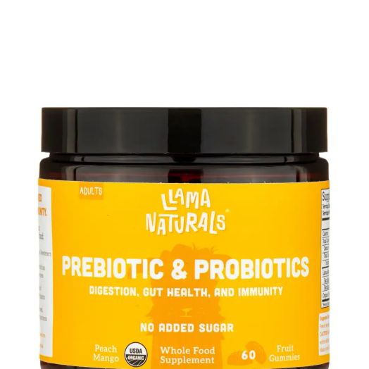 Llama Naturals Adult Organic Prebiotic & Probiotics, Peach Mango Flavor - 60 Fruit Gummies