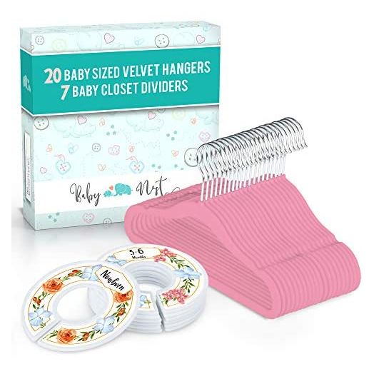 Baby Nest Designs Floral Baby Hangers and Closet Dividers – Cute Nursery Organizer with 7X Baby Size Dividers (Infant Newborn Clothing to 24 Months) and 20x Velvet Hangers for Baby Clothes
