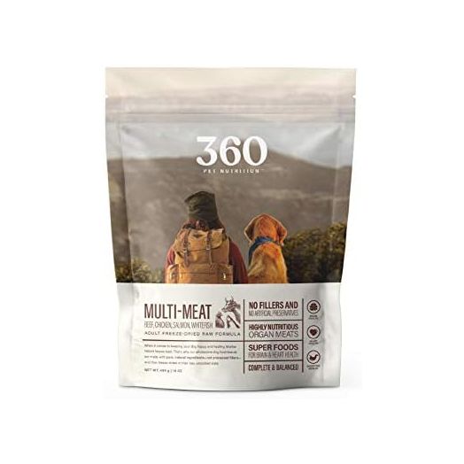360 Pet Nutrition Freeze Dried Raw Complete Meal for Adult Dogs, High Protein, Omega 3's, No Fillers, Made in The USA, 16 Ounce (Multi Meat)