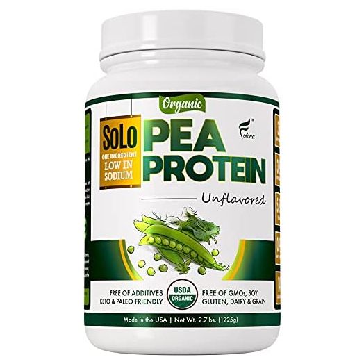 Solo Organic Pea Protein Powder, Low in Sodium, Canada Grown Peas, 100% Vegan, Non-GMO, Unflavored Plant Based Protein Powder with BCAA, Keto & Paleo Friendly, Easy to Digest, No Additives (2.7 lbs)