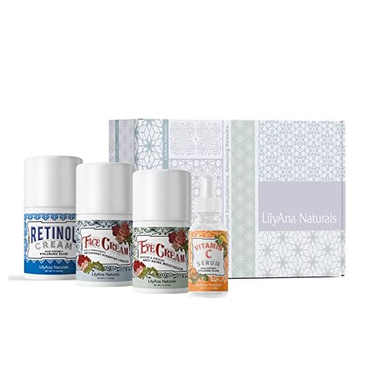 LilyAna Naturals Skincare Gift Set - Retinol Cream, Vitamin C Serum, Eye Cream and Face Cream Moisturizer - Anti Aging Skin Care Sets for Women