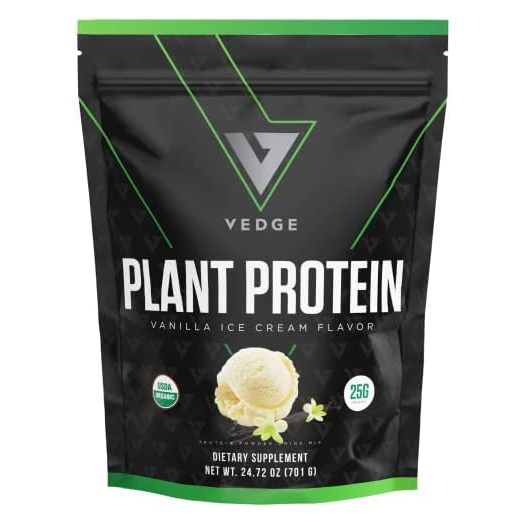Certified Organic Plant Protein Vanilla Ice Cream (25 Servings) - Plant-Based Vegan Protein Powder, USDA Organic, Gluten Free, Non Dairy - Vedge Nutrition Plant Protein