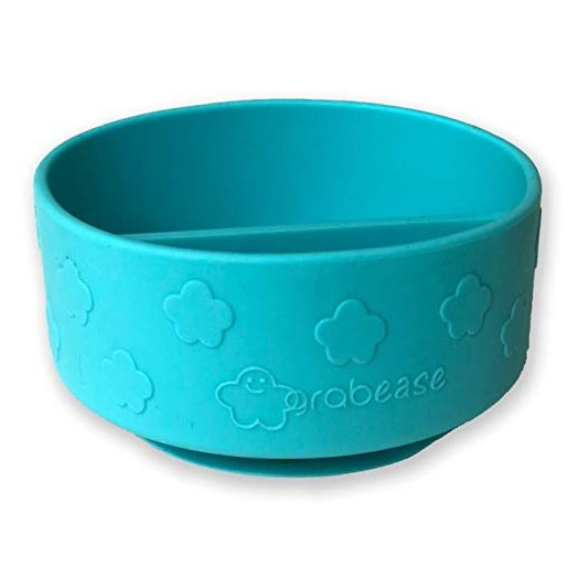 Grabease Divided Silicone Suction Bowl – Self-Feeding Toddler & Baby Bowl with 2 Sections, Easy-Scoop Walls – No Phthalates, PVC, or BPA – Dishwasher- & Sterilizer-Safe Baby Supplies & Gifts, Teal