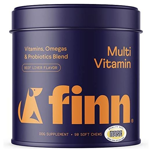 Finn All-in-1 Dog Multivitamin - Everyday Vitamin Supplement for Dogs with Probiotics, Omega-3s, Glucosamine + Chondroitin | Gut & Immune Health, Joint Support, Heart Health | 90 Soft Chew Treats