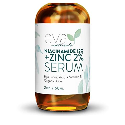 12% Niacinamide Serum for Face + Zinc (2 oz) Vitamin B3, 2% Zinc and Hyaluronic Acid Serum Known to Even Skin Tone, Shrink Pores, Pump Fine Lines, Reduce Oil, and Hydrate by Eva Naturals