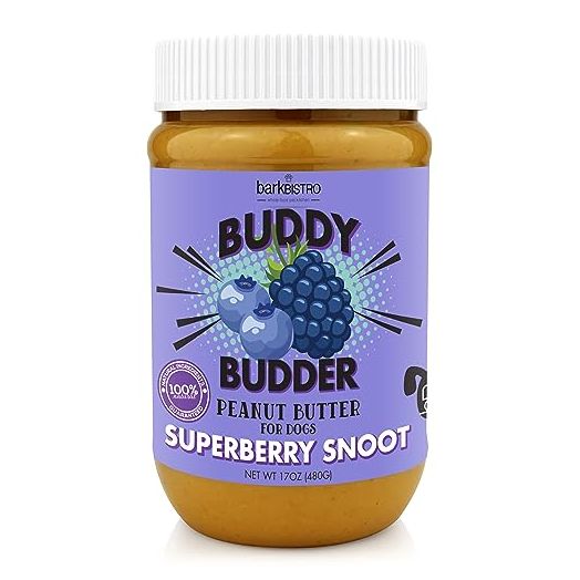Bark Bistro Company, Superberry Snoot, 100% Natural Dog Peanut Butter, Healthy Peanut Butter Dog Treats, Stuff in Toy, Dog Pill Pocket, Made in USA (17oz jar)