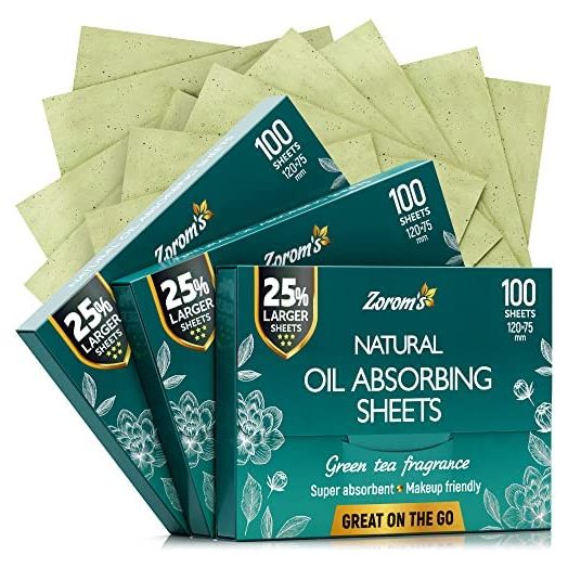 Natural Green Tea Blotting Paper for Oily Skin - 25%Larger Sheets (4.7x3”) - 300 Oil Blotting Sheets for Face - Makeup Friendly - Easy Dispensing