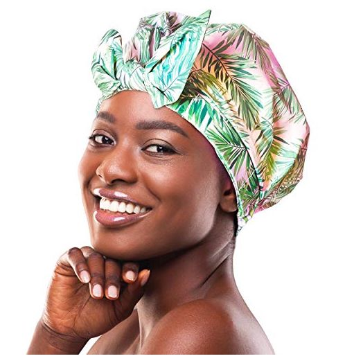 Waterproof Reusable Large Shower Cap for Women Long Hair, Cute Palm Leaf
