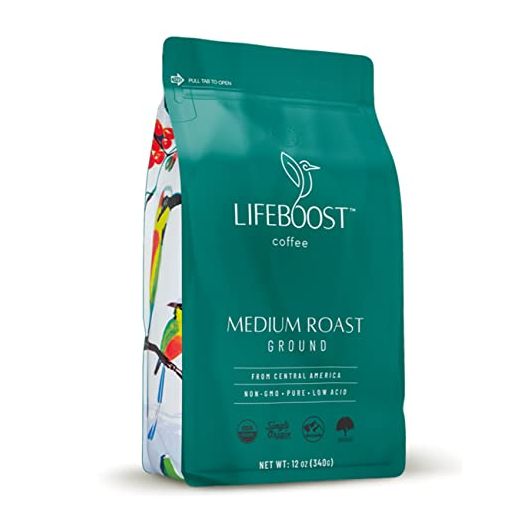 Lifeboost Coffee Ground Medium Roast Coffee - Low Acid Single Origin USDA Organic Coffee - Non-GMO Ground Coffee Third Party Tested For Mycotoxins & Pesticides - 12 Ounces
