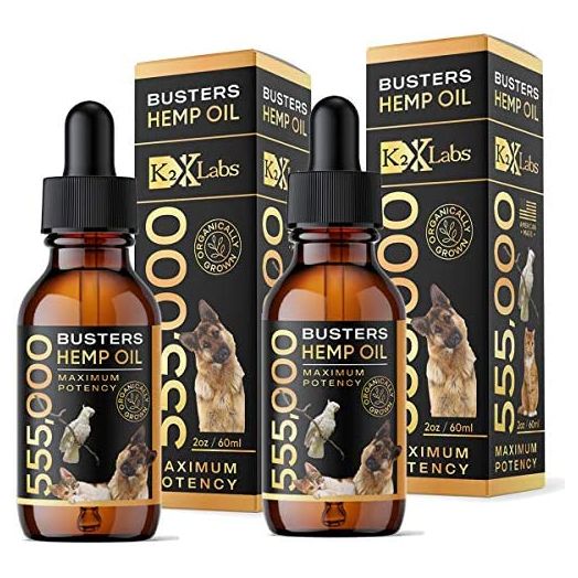 K2xLabs Buster's Organic Hemp Oil 2PACK, 4-Months Supply - for Dogs and Pets, 555,000 Max Potency, Made in USA - Perfect Ratio of Omegas 3, 6, 9 - Natural Support for Joints, Calming (555,000, 2Pack)