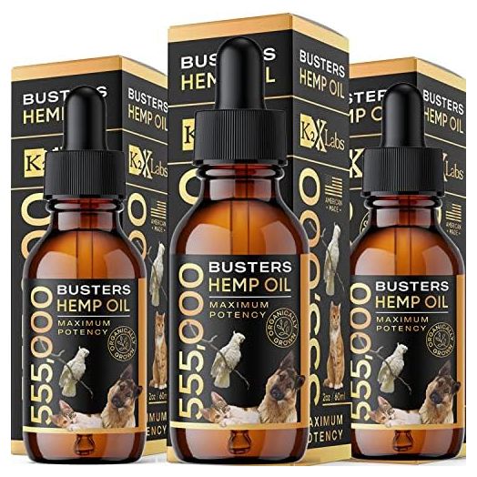 3Pack-6Month Supply, Buster's Organic Hemp Oil for Dogs and Pets, 555,000 Max Potency, Large 60ml Bottle - Miracle Formula, Perfectly Balanced Omegas 3, 6, 9 - Joint Support, Calming