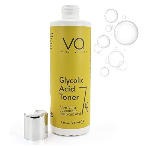 Vital Allure Glycolic Acid Toner for Face - Anti Aging, Pore Minimizer, Exfoliating Toner - with Aloe Vera Gel, Cucumber, Hyaluronic Acid - AHA Toner - Alcohol Free Toner - for All Skin Types