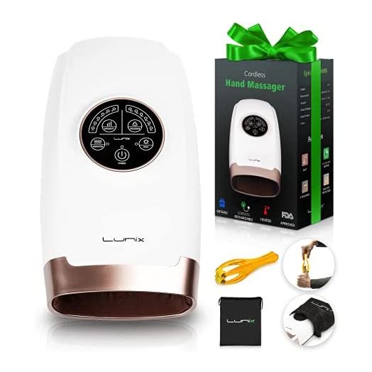 Lunix LX3 Cordless Electric Hand Massager with Compression, 6 Levels Pressure Point Therapy Massager for Arthritis, Pain Relief, Carpal Tunnel and Finger Numbness, Shiatsu Massage Machine with Heat