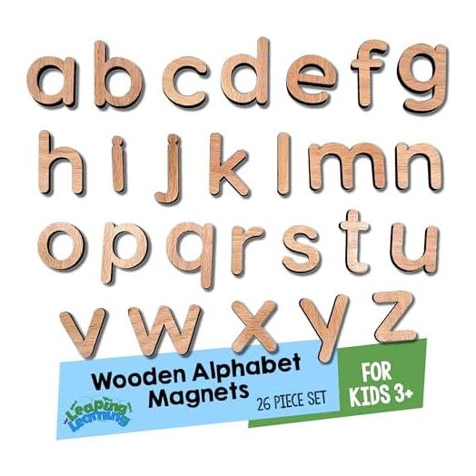 Lower Case Wooden Letters Alphabet Magnets Set - Educational Toy for toddlers - Magnetic Letters for Refrigerator & School Board - For Letter Recognition & Spelling - Toys for Kids 3+
