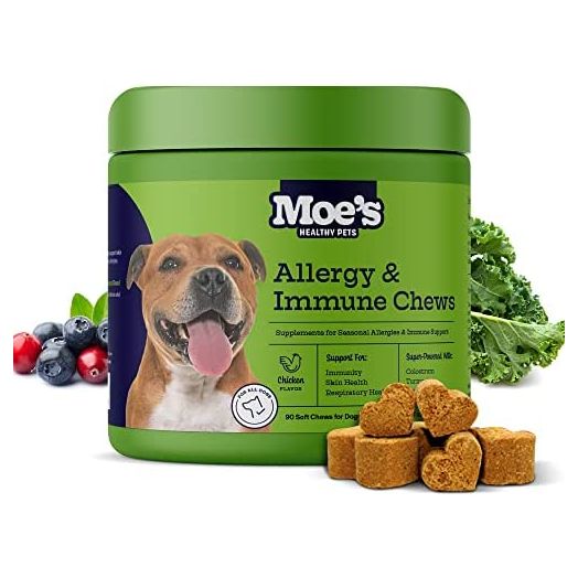 Moe’s Allergy and Immune Support for Dogs | Dog Allergy Chews | Allergy Supplements for Dogs | Dog Probiotics and Digestive Enzymes | Dog Vitamins for Skin and Coat | 90 Chicken Flavored Soft Chews