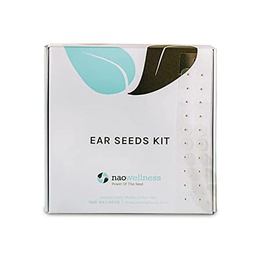 NAO Wellness 24k Gold Ear Seeds- Auriculotherapy Seeds Self-Care Acupressure Beads Healing Kit with 40+ Solutions – 20 Gold Ear Seeds Acupuncture Kit – Suitable for Adults and Kids