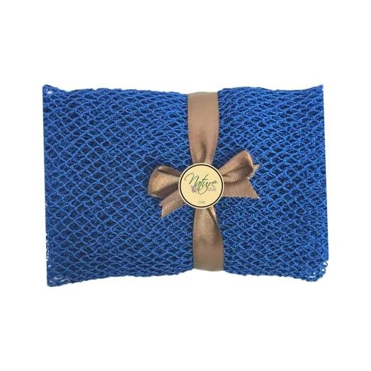 Nature by EJN - Net Bath Sponge, Customized N1 Weave, Long, Skin Exfoliation, African, Ghana, Porous, Stretches Horizontally to Approximately 49" (Shade of Blue)