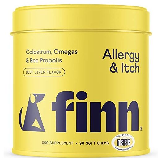Finn Allergy & Itch Supplement for Dogs | Supports Seasonal Allergies, Itchy Skin, & Immunity | Wild Alaskan Salmon Oil, Bee Propolis & Probiotics | 90 Soft Chews | Finn