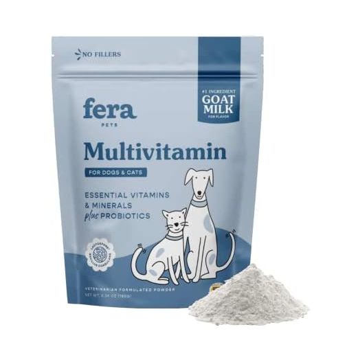 Fera Pets - Multivitamin for Dogs and Cats - Goats Milk for Dogs - Goat Milk for Cats - Dog Meal Topper - Dog Multivitamin with Probiotics for Dogs and Cats - Powder - 60 Servings