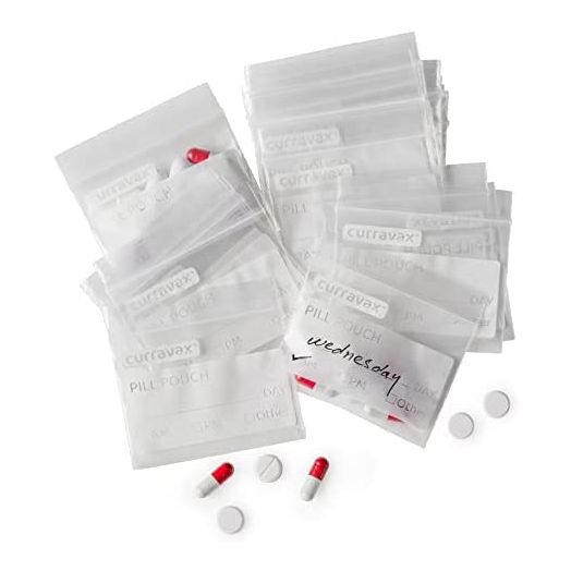 Curravax Pill Bags Pack of 500 - BPA Free 3 x 2.75 inch Pill Pouch - Reusable Pill Pouches for Medicine with Write on Label –Clear Ziplock Pill Baggies for Travel Medicine Organizer