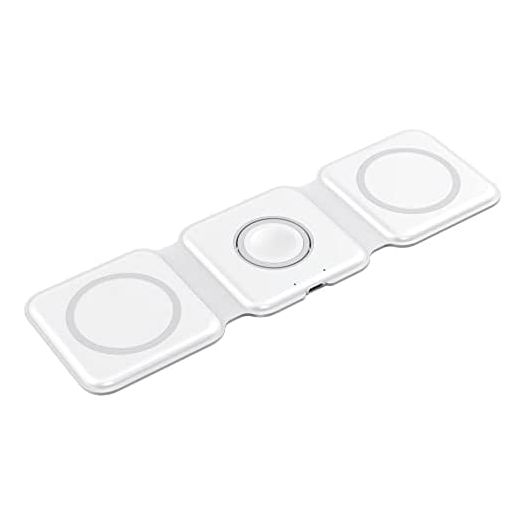 New 2022 Foldable Ultra-Thin Mobile Phone Watch Stand Charger 15W Fast QI Magnetic 3 in 1 Wireless Charger (White)