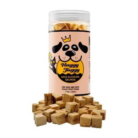 Huggy Tuggy Freeze Dried Wild Alaskan Salmon Treats for Dog and Cat - Natural Single Ingredient, Pet Treat High Protein - No Fillers, Preservatives, or Additives, Gluten and Grain Free - 3.88 Oz
