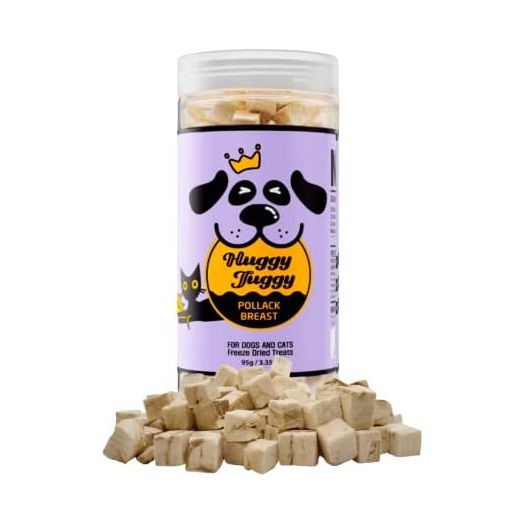 Huggy Tuggy Freeze Dried Treats Pollack Fish for Dog and Cat - Natural Single Ingredient, Pet Food Pet Treat High Protein - No Fillers, Preservatives, or Additives, Gluten and Grain Free - 3.35 Oz