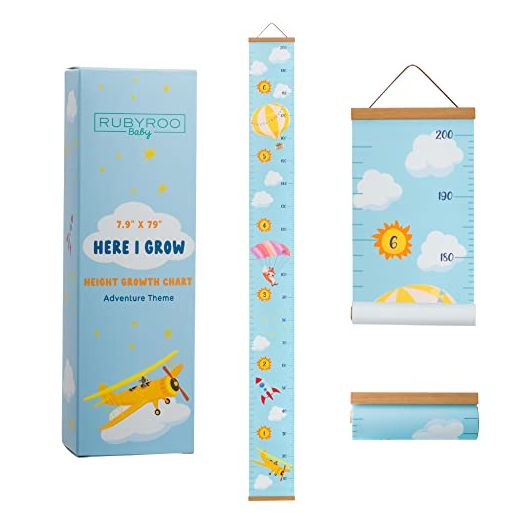 RubyRoo Baby Growth Chart - Growth Chart for Kids - Nursery or Toddler Room Wall Decor for Boy - Removable Roll Up Canvas Children Height Measure Chart with Wood Frame - 7.9" x 79" Adventure Theme