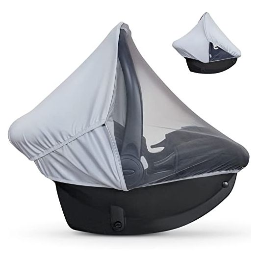 liuliuby 2-in-1 Car Seat Cover - Baby Carseat Canopy with Privacy Sun Shade & Bug Net for Newborn & Infant - Protects Babies from UV Rays, Mosquito & Insect - Carrier Covers for Boys & Girls (Gray)