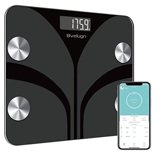 Body Fat Scale, Bveiugn Smart Scale for Body Weight BMI Digital Bathroom Wireless Scales, Body Composition Analyzer with Health Monitor Sync Apps, 400 lbs - Black