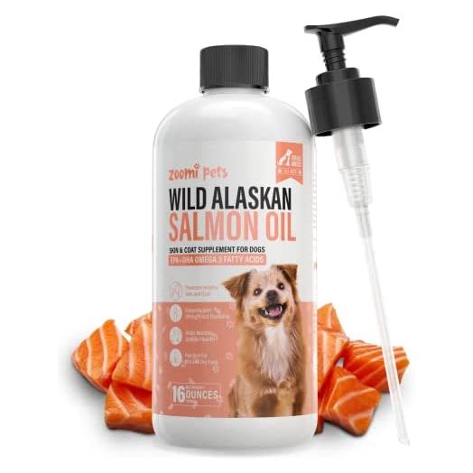 Zoomi Pets Wild Alaskan Salmon Oil for Dogs Skin and Coat - Omega 3 Liquid Fish Oil Supplement - Supports Hip and Joint, Itchy and Dry Skin Relief & Shedding - All Natural EPA + DHA Fatty Acids (16oz)