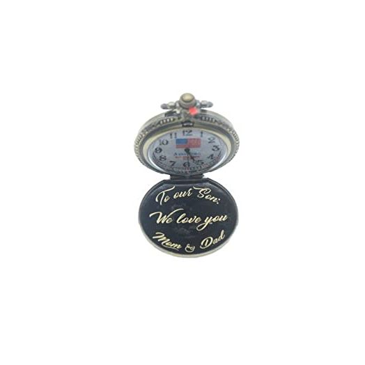 Pinnacle Awards to Our Son We Love You Mom & Dad Laser Engraved Approved Railroad (RR Standard) Railway Grade Pocket Watch