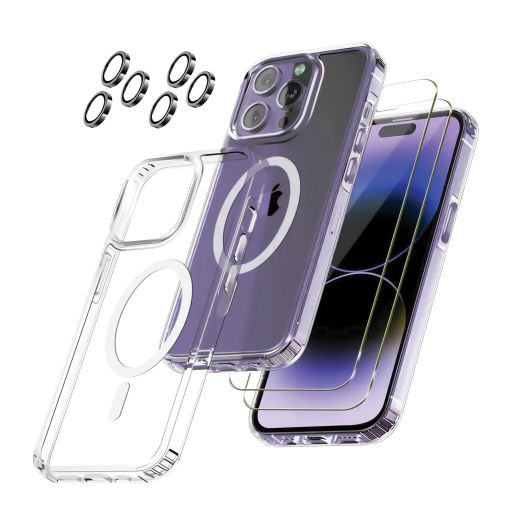 [5 in 1] 1X Case [Hard CASE] with 2X Tempered Glass Screen Protector + 2X Camera Lens Protectors Set, [Military-Grade Drop Protection] Slim Phone Case iPhone 14 Pro Max Case (iPhone 13 Pro Max) Clear