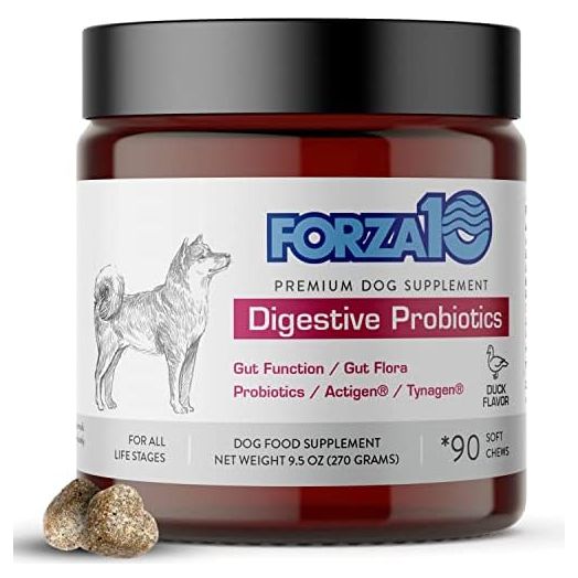 Forza10 Dog Probiotics and Digestive Enzymes Chews Supplements, Duck Flavor Probiotics for Dogs Digestive Health and Gut, Pet Probiotics for Dogs with Diarrhea, Dog Gas Relief, Upset Stomach, 90 Ct.