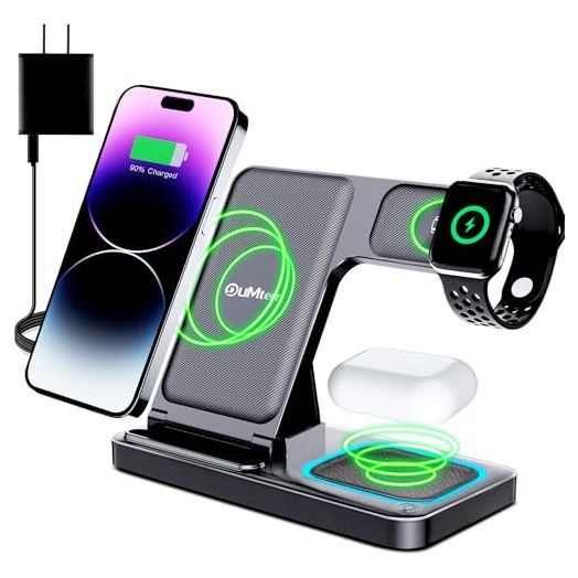 DUMTERR 3 in 1 Wireless Charger for iPhone 15/14/13/12,Wireless Charging Station for Apple Devices, Charging Stand for Apple Watch Series, for AirPods