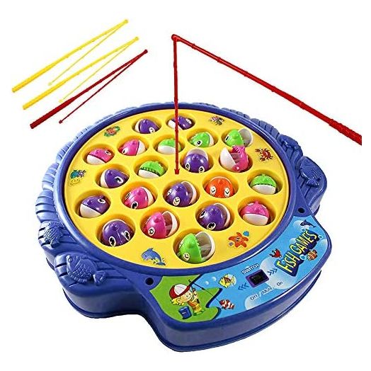 Haktoys Fishing Game Toy Set, Rotating Board, 21 Fish and 4 Fishing Poles