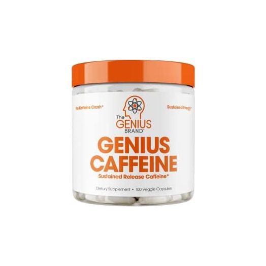 Genius Caffeine, Extended Release Microencapsulated Caffeine Pills, All Natural Non-Crash Sustained Energy & Focus Supplement, Preworkout & Nootropic Brain Booster For Men & Women,100 Count