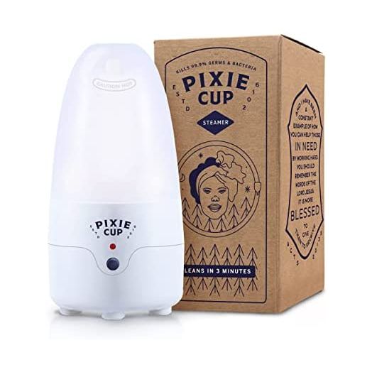 Pixie Menstrual Cup Steamer Sterilizer Cleaner - Wash Your Cup + Kill 99.9% of Germs with Cleanser Steam - 3 Minutes and Your Period Cup is Sterile! Automatic Timing Shut Off Switch (White)