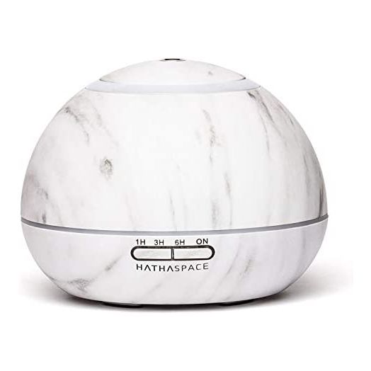 HATHASPACE Marble Essential Oil Aroma Diffuser, 350ml Aromatherapy Fragrance Diffuser & Ultrasonic Cool Mist Room Humidifier, 24+ Hour Capacity, 7-Color Mood Light, Intermittent Mode, BPA-Free (White)