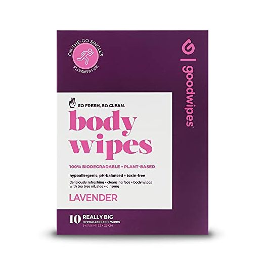 Goodwipes Really Big Body Wipes, Lavender Scent, Plant Based and Hypoallergenic, Wipe Away Sweat and Odor, for Face and Body, with Aloe and Ginseng (10 Count)