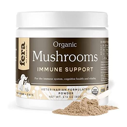 FERA PET ORGANICS Allergy and Immune Support Mushrooms Supplement Blend for Dogs and Cats - Helps with Cognitive Health, and Vitality, and Immune Support Booster - 120 Servings, 60g