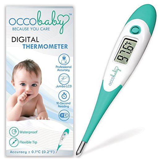 OCCObaby Clinical Digital Baby Thermometer - LCD, Flexible Tip, 10 Second Quick Accurate Fever Read Rectal Oral & Underarm Thermometer for Kids - Waterproof Baby Thermometer for Infants & Toddlers