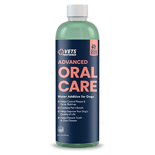 Vets Preferred Oral Care Water Additive for Dogs - Healthy Mouth Dog Breath Freshener Mouthwash - Fights Bad Breath, Removes Plaque and Tartar - Prevents Gum Disease - Mild Mint Flavor