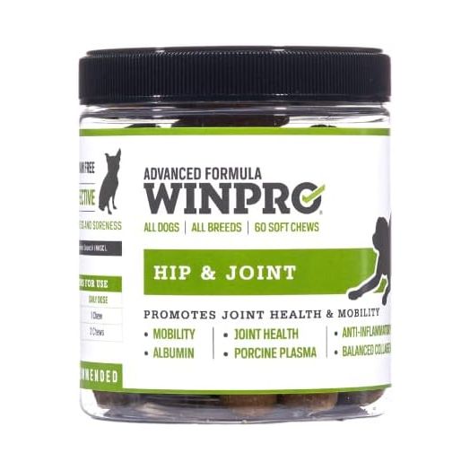 WINPRO | Dog Hip and Joint Supplement, Plasma-Powered Chews for Joint Support in Dogs of All Breeds and Sizes, Fast Acting with Collagen, 60 Count, Made in USA