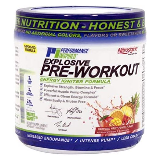 Performance Inspired Nutrition PreWorkout Powder - All Natural - G-Free & Vegan Formula - Contains Citrulline - Nitrosigine - Green Tea - Arginine - Beta Alanine - Tropical Fruit Punch - 32 Servings