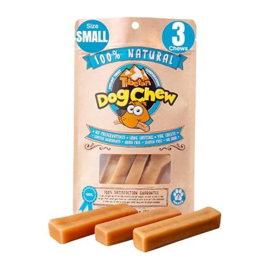Tibetan Dog Chew Yak Cheese Sticks - Natural Handmade Treats for Small Dogs, Long-Lasting, Easy to Digest with No Additives, Rawhide, Grains, or Gluten, Perfect for Aggressive Chewers, 3 Chews