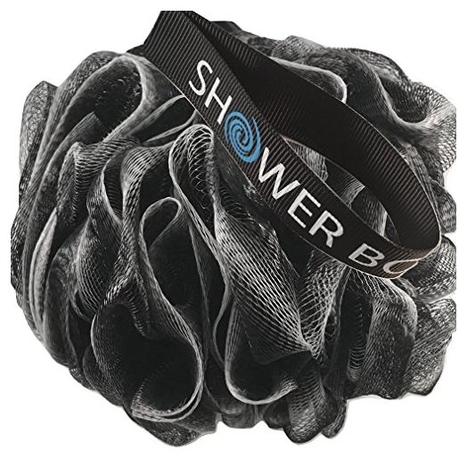 Loofah-Charcoal Bath-Sponge XL-75g-Set by Shower Bouquet: 4-Pack, Extra Large Mesh Pouf Soft Scrubber for Men and Women - Exfoliate with Big Black & White Gentle Cleanse in Beauty Bathing Accessories