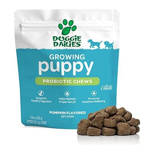 Doggie Dailies Puppy Probiotic | Probiotics for Puppies with Digestive Enzymes, Promotes Digestive Health, Supports Immune System & Overall Development | 120 Soft Chews